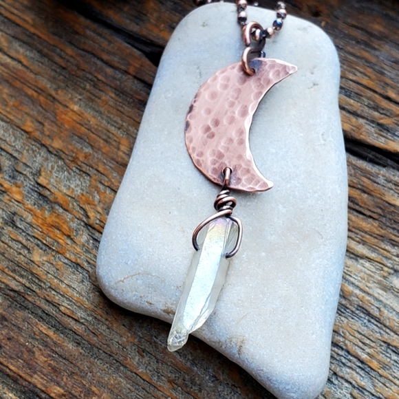 Copper Moon and Quartz Crystal Necklace - Picture 2 of 6